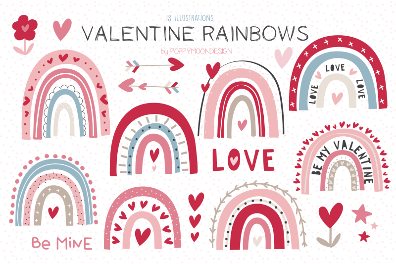 valentine-rainbows-clipart-set
