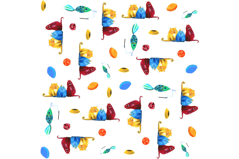 colorful-trio-of-cats-funny-and-bright-illustration-pattern