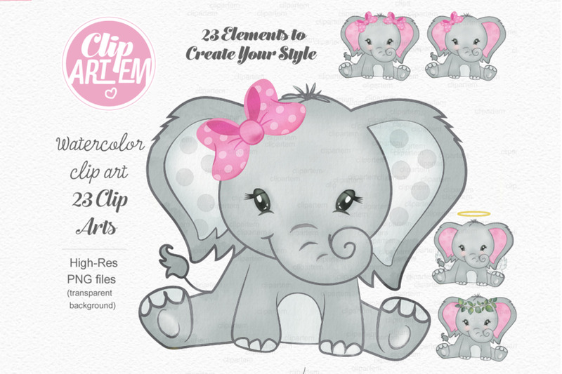 elephant-girl-pink-gray-watercolor-23-png-baby-shower-decoration