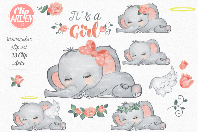 elephant-girl-coral-peach-salmon-watercolor-23-png