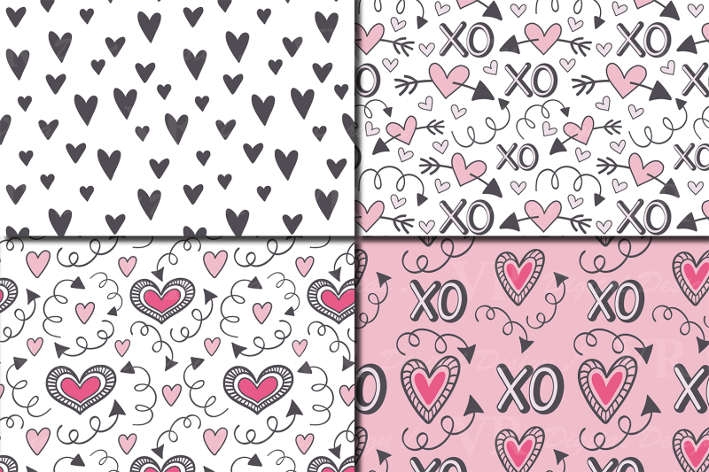 red-pink-hearts-digital-paper-valentine-seamless-patterns