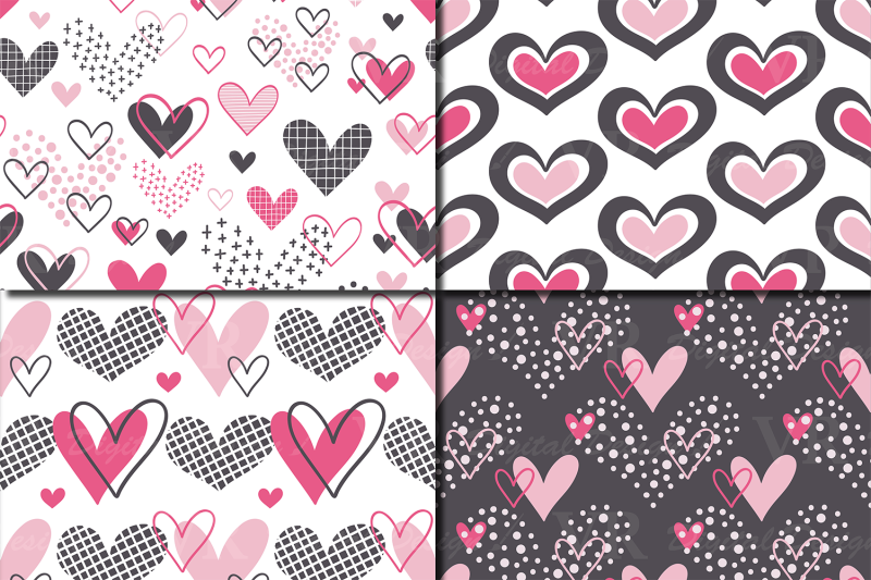 red-pink-hearts-digital-paper-valentine-seamless-patterns