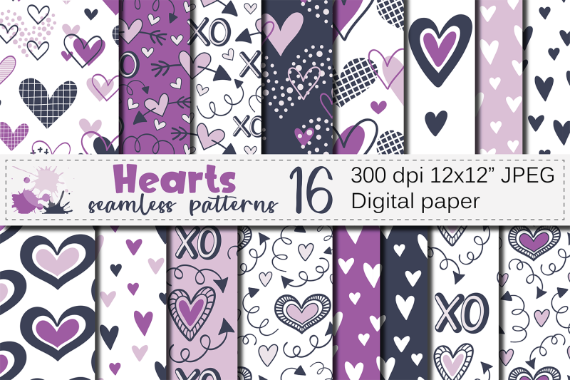 purple-hearts-digital-paper-valentine-seamless-patterns