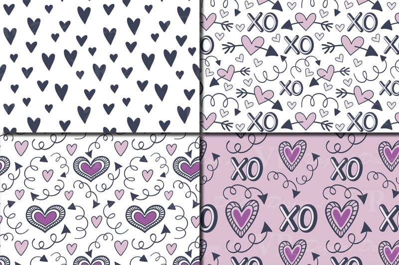 purple-hearts-digital-paper-valentine-seamless-patterns
