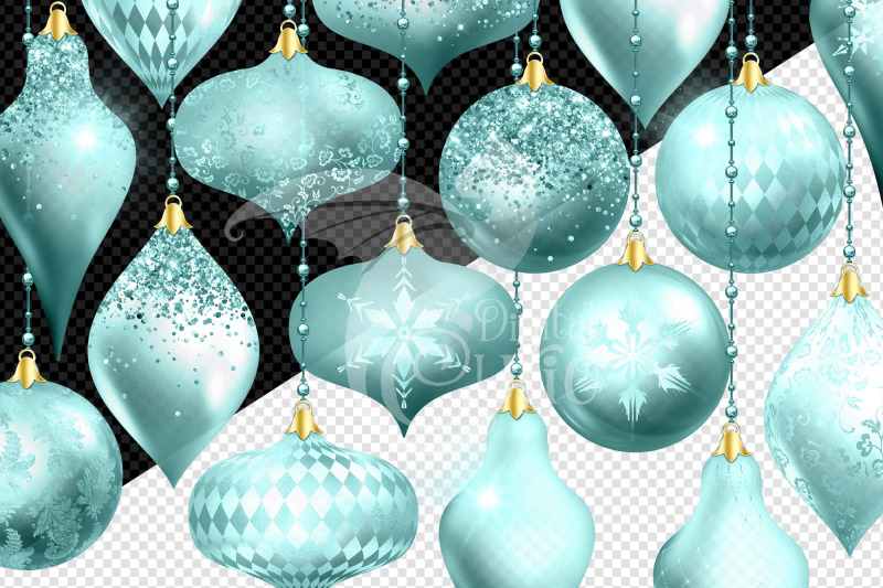 aqua-christmas-ornaments-clipart