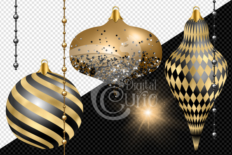 black-and-gold-christmas-ornaments-clipart