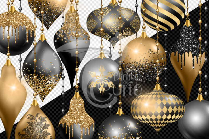black-and-gold-christmas-ornaments-clipart