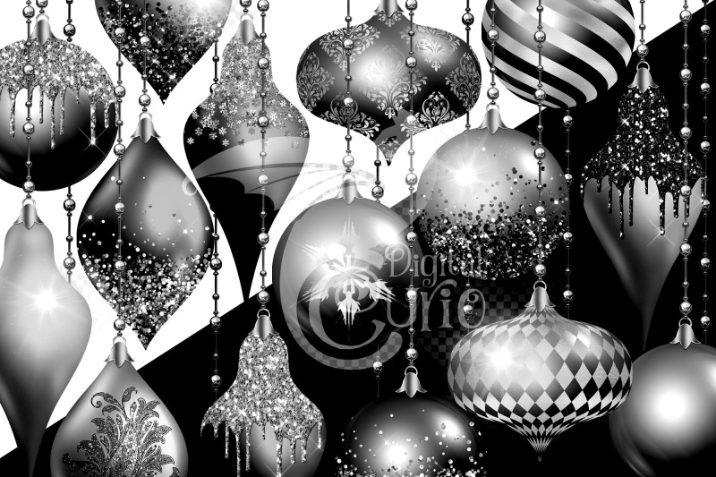 black-and-silver-christmas-ornaments-clipart