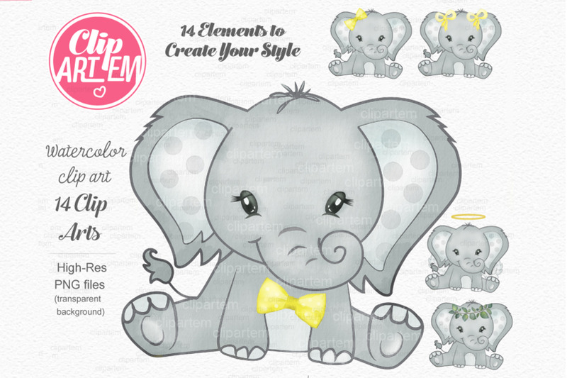 gender-neutral-elephant-watercolor-clip-art-bundle-unisex-png-file