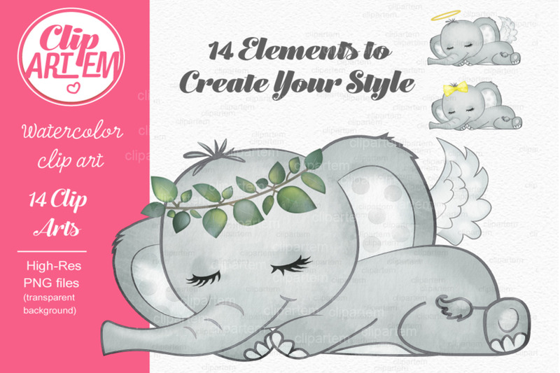 gender-neutral-elephant-watercolor-clip-art-bundle-unisex-png-file