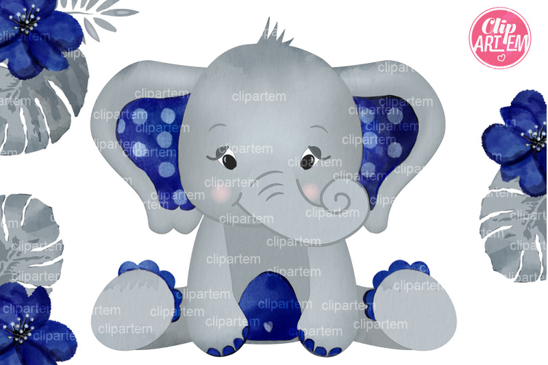 navy-gray-boy-elephant-watercolor-bundle-23-pngs-files