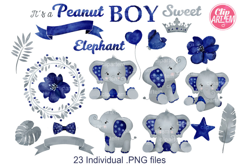 navy-gray-boy-elephant-watercolor-bundle-23-pngs-files