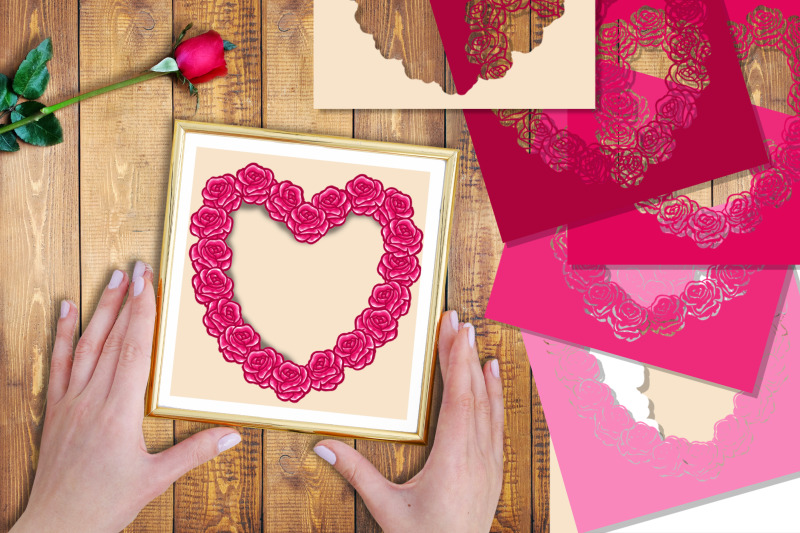3d-valentine-roses-flowers-heart-frame-svg-clipart-cutfiles