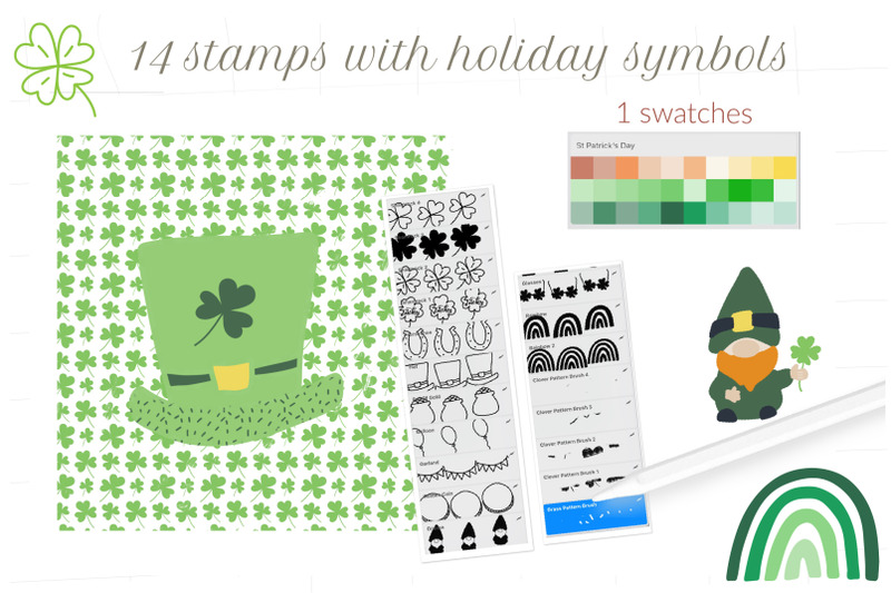 st-patricks-day-stamps-for-procreate-shamrock-pattern-brushes-clover