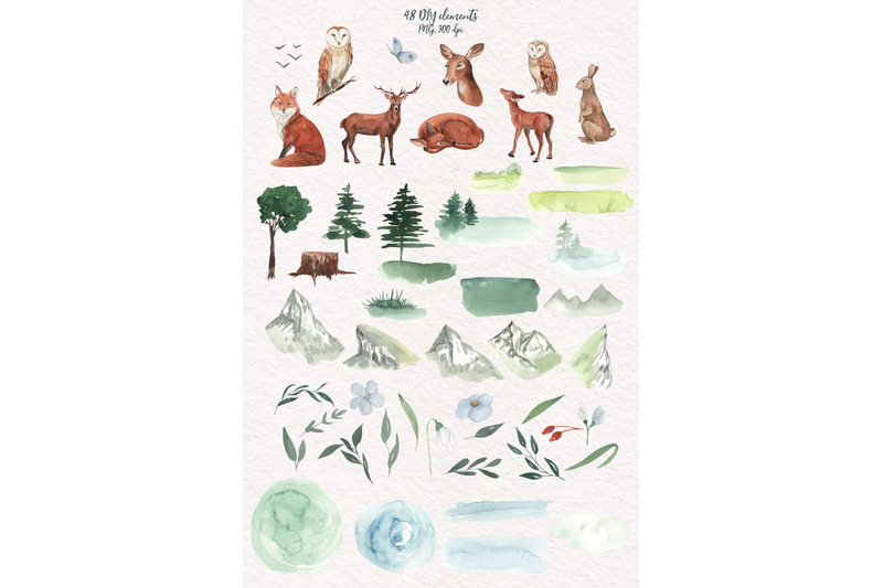 spring-in-the-woodlands-animals-and-nature-watercolor