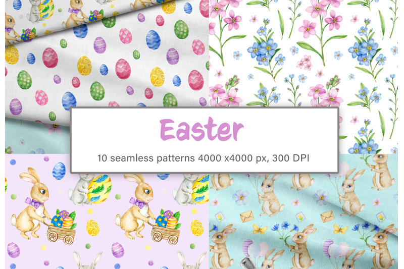 watercolor-easter-bunny-seamless-pattern-watercolor-spring-flowers