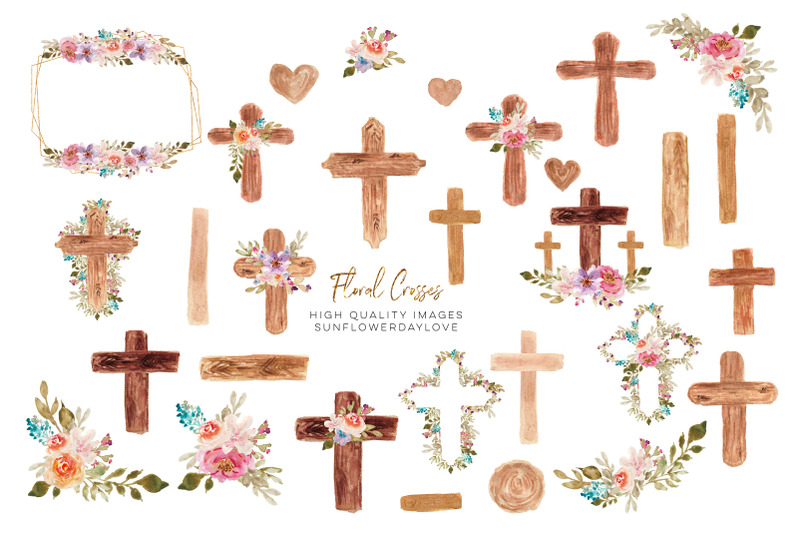rustic-wood-cross-clipart-watercolor-floral-crosses-clipart-baptism