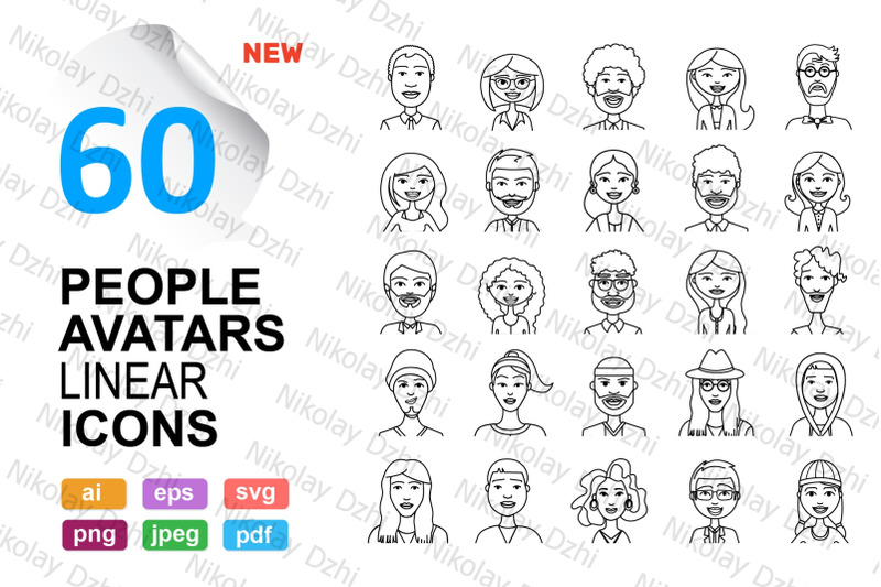 people-vector-60-avatars-icons-linear