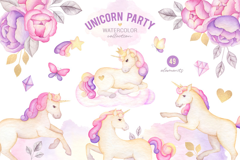 watercolor-unicorn-clipart-nursery-diy-digital-wall-art