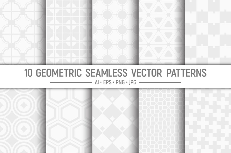 10-seamless-geometric-white-and-gray-vector-patterns