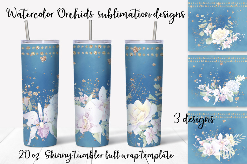 watercolor-flowers-orchids-sublimation-design-skinny-tumbler-wrap