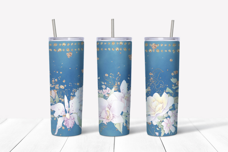 watercolor-flowers-orchids-sublimation-design-skinny-tumbler-wrap