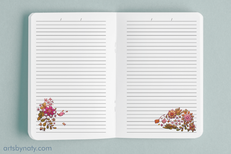 bird-and-flowers-printable-lined-journal