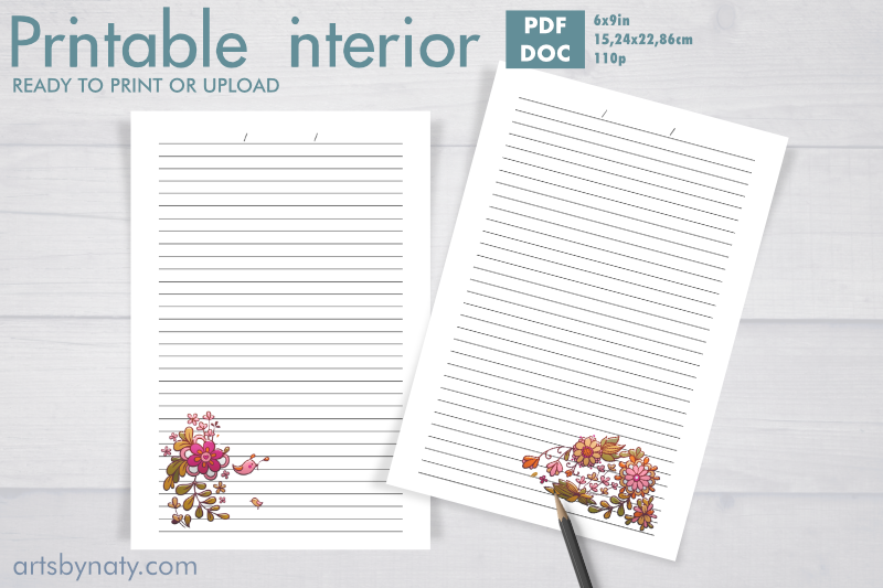 bird-and-flowers-printable-lined-journal