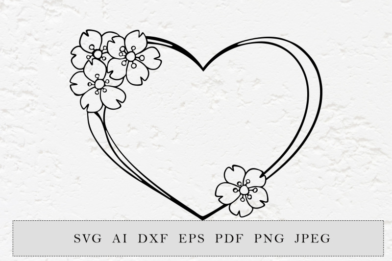 cherry blossom Heart frame, Cut file, SVG, DXF, PNG By ESHA