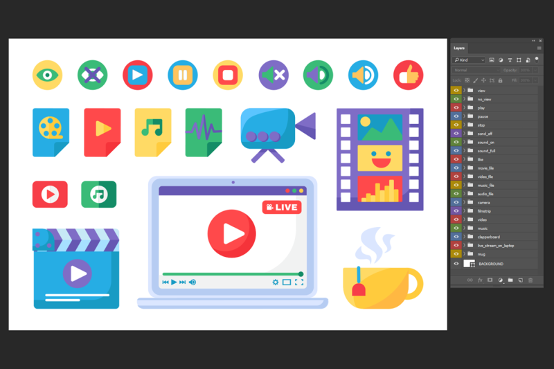 live-stream-producing-tools-icons-set