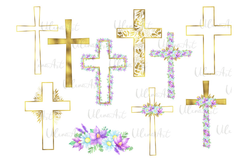 watercolor-easter-gold-cross-clipart-floral-crosses-digital-card