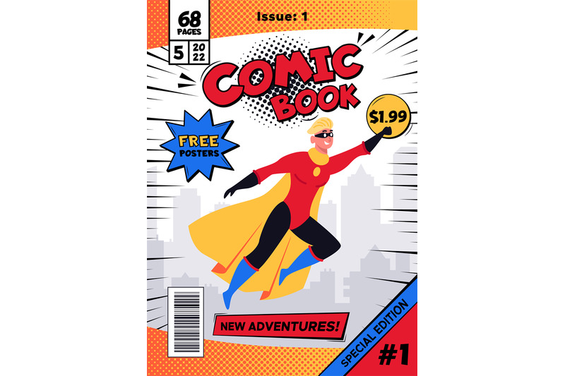 comic-book-cover-vintage-magazine-with-male-superhero-character-in-ac