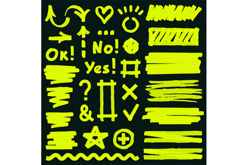 highlight-marker-elements-yellow-marker-lines-arrows-check-marks-an