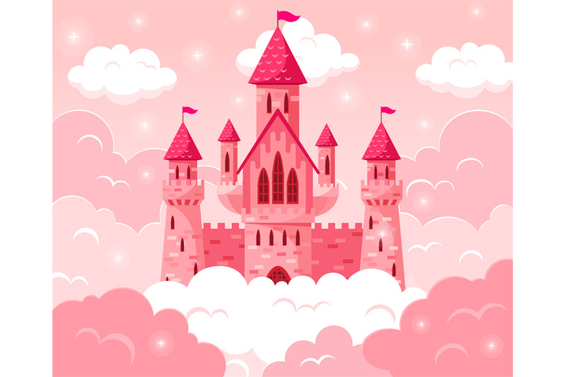 cartoon-fairy-tale-pink-castle-magic-fairytale-medieval-tower-prince