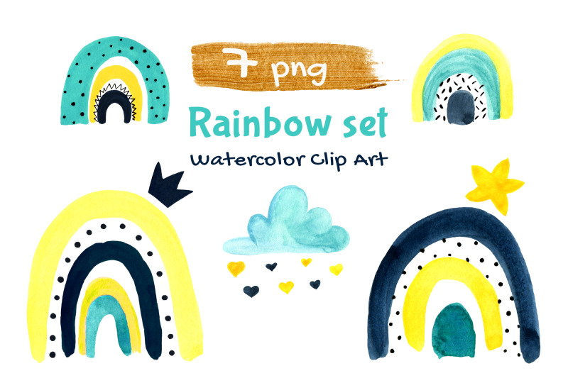 rainbows-watercolor-baby-first-nursery-clipart