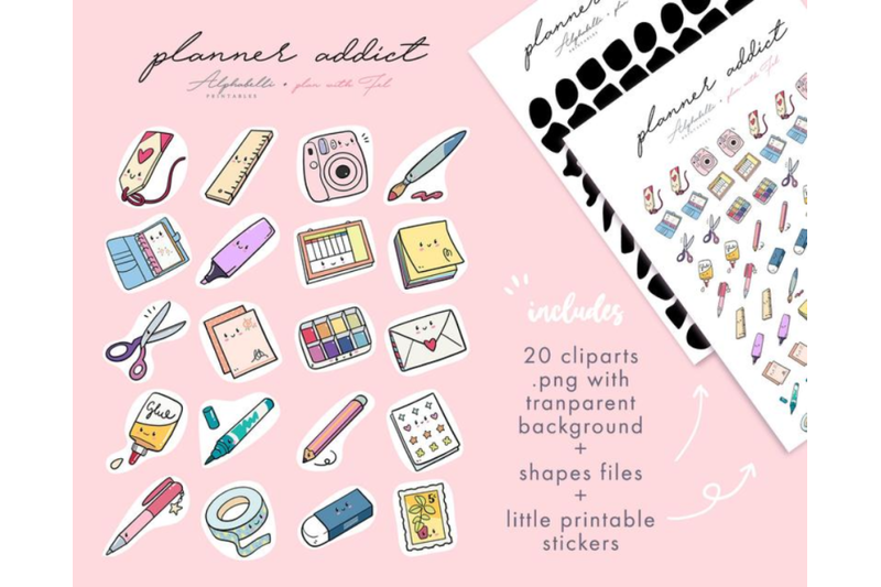 20-planner-kawaii-doodle-brush-bookmark-washi-tape-clipart