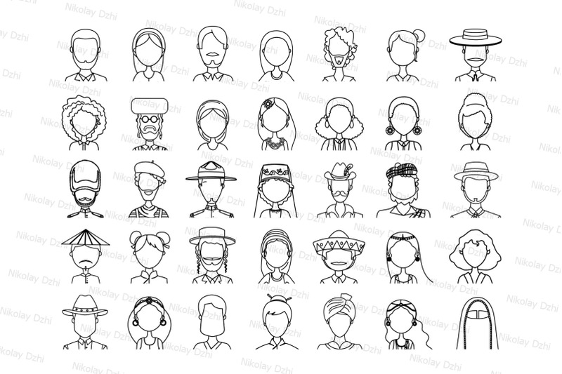 outline-avatar-icons-set-vector