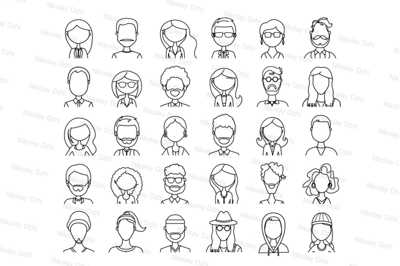 outline-avatar-icons-set-vector