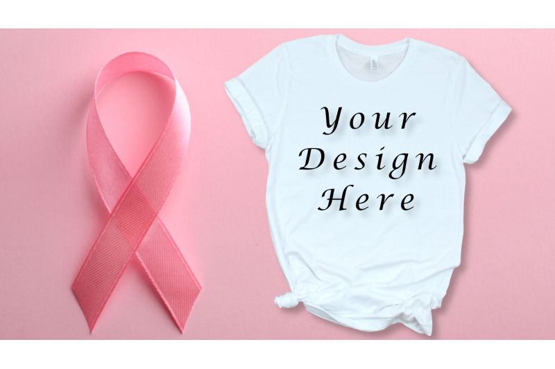 mockups-breast-cancer-whitet-shirt-bella-canvas-white-mock-up-wood