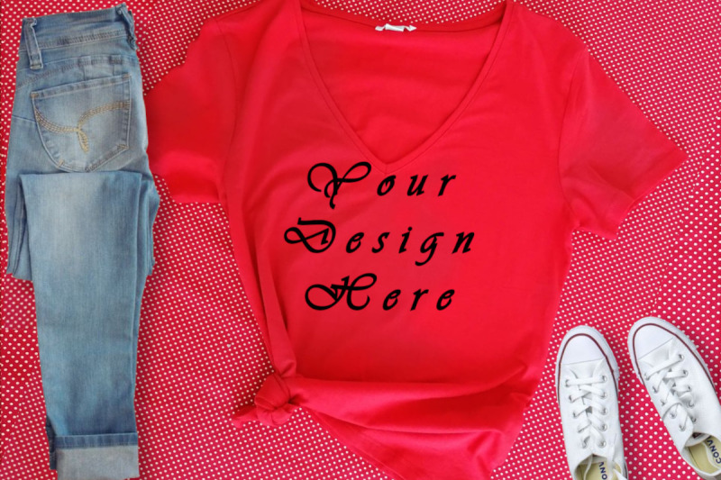 red-t-shirt-mockup-digital-mockups-dots-background-flat-lays-image