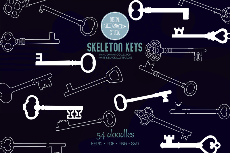skeleton-keys-white-hand-drawn-victorian-heart-door-lock