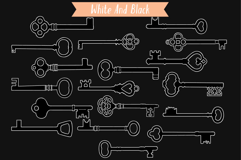 skeleton-keys-white-hand-drawn-victorian-heart-door-lock