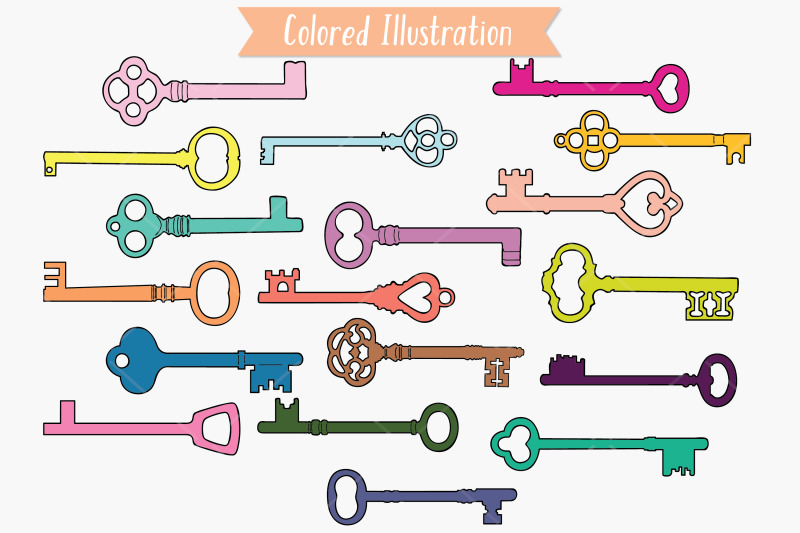 skeleton-keys-color-hand-drawn-victorian-heart-door-lock