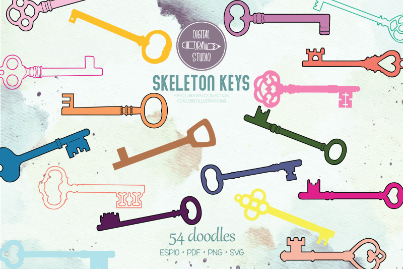 skeleton-keys-color-hand-drawn-victorian-heart-door-lock