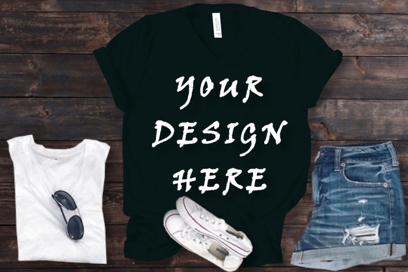 black-v-neck-t-shirt-summer-design-flat-lays-image