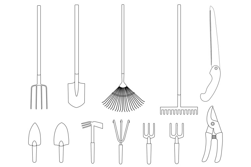 gardening-black-and-white-garden-tools-elements-gardening