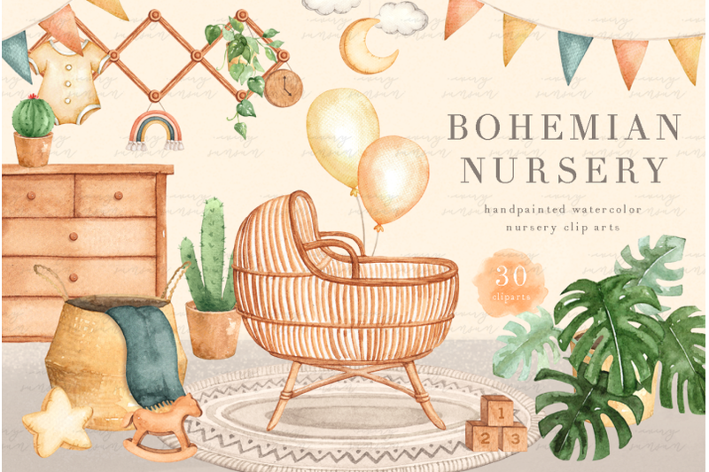 bohemian-nursery-watercolor-clip-art