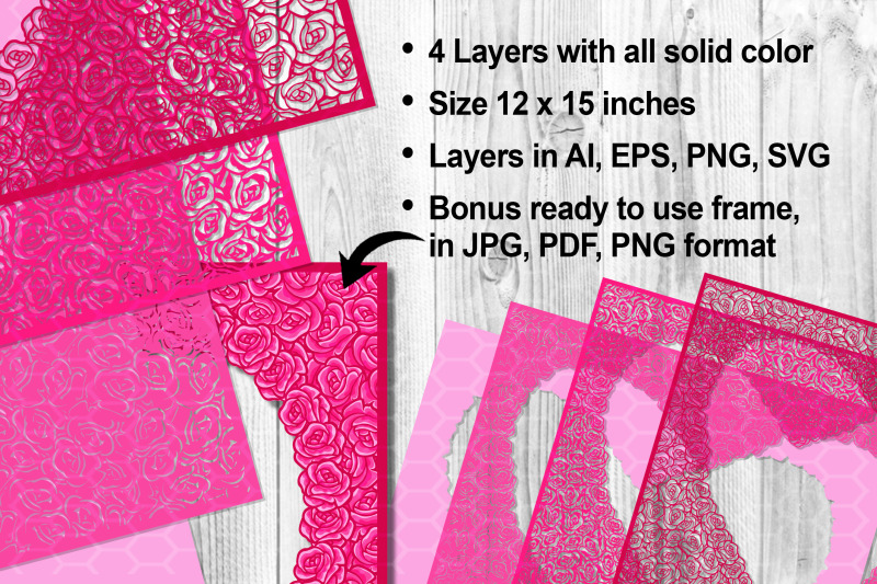 3d-heart-pink-roses-layered-design-frame-svg-papercut