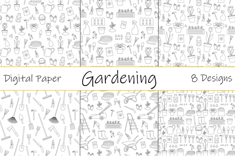 gardening-pattern-gardening-black-and-white-garden-tools