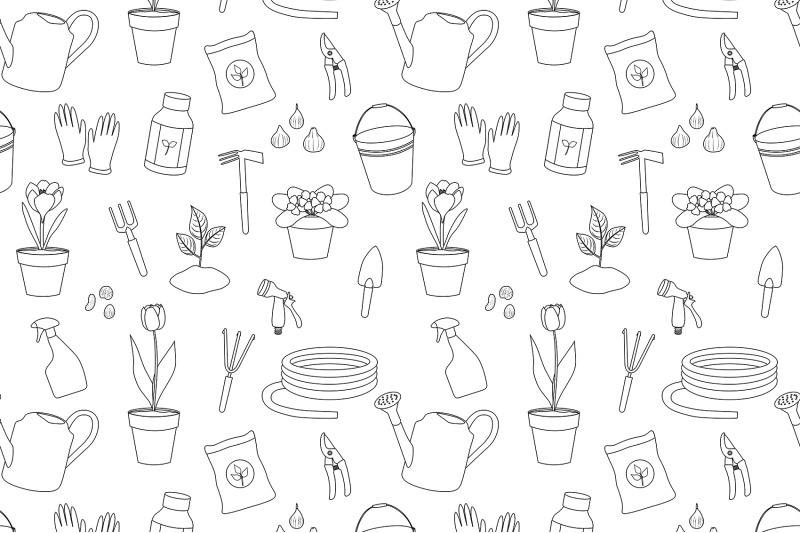gardening-pattern-gardening-black-and-white-garden-tools